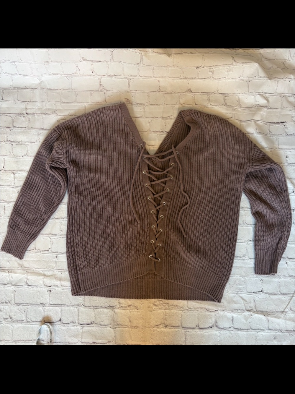 Lace-Up Rib Knit Sweater - Dusty Mauve